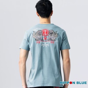 日本藍 BLUE WAY – 御獸狛犬力量御守短TEE(灰藍)