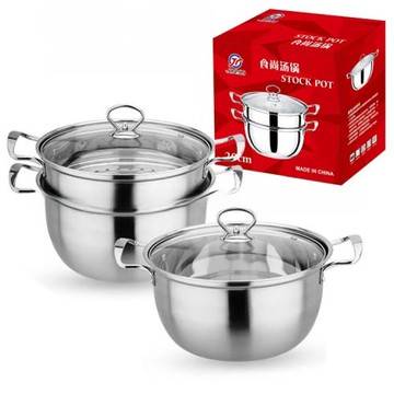 不銹鋼鋼柄沙光食尚湯鍋韓式雙耳湯鍋無磁單柄鍋鍋