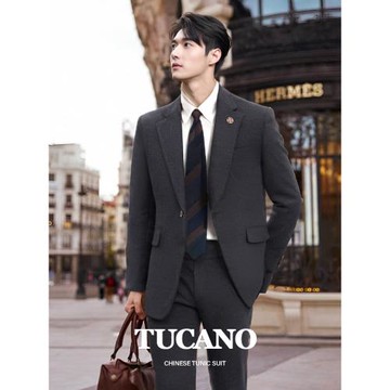 啄木鳥新款加厚西裝外套男高端毛呢休閑修身秋冬西服套裝純色商務