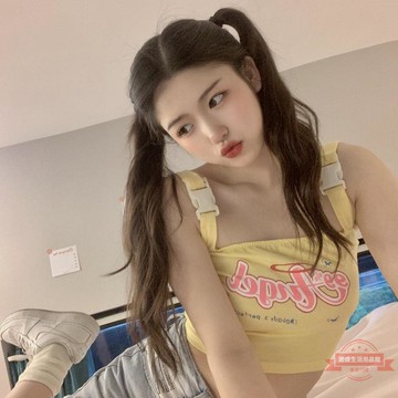 甜辣妹短款修身印花吊帶背心女夏季設計感小眾外穿露臍內搭上衣潮