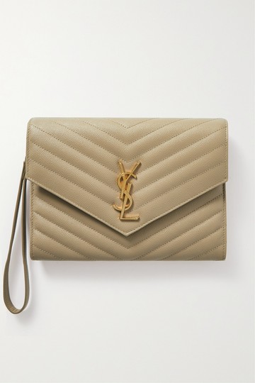 SAINT LAURENT - Monogramme Quilted Textured-leather Pouch - Beige - one size