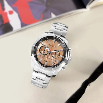 CITIZEN 星辰表 / AN8200-50X / 經典商務 三眼計時 日期 防水100米 不鏽鋼手錶-玫瑰金色/43mm