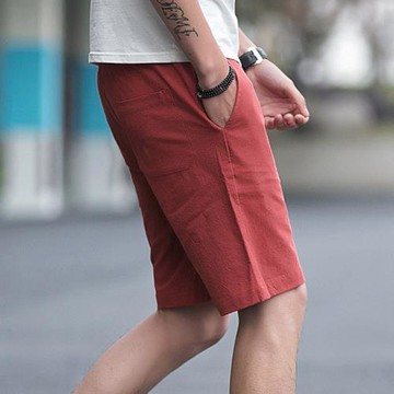 潮寬松五分褲夏季男士休閑亞麻