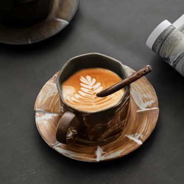 日式咖啡杯套裝復古創意拉花杯輕奢下午茶杯子精致意式拿鐵陶瓷杯