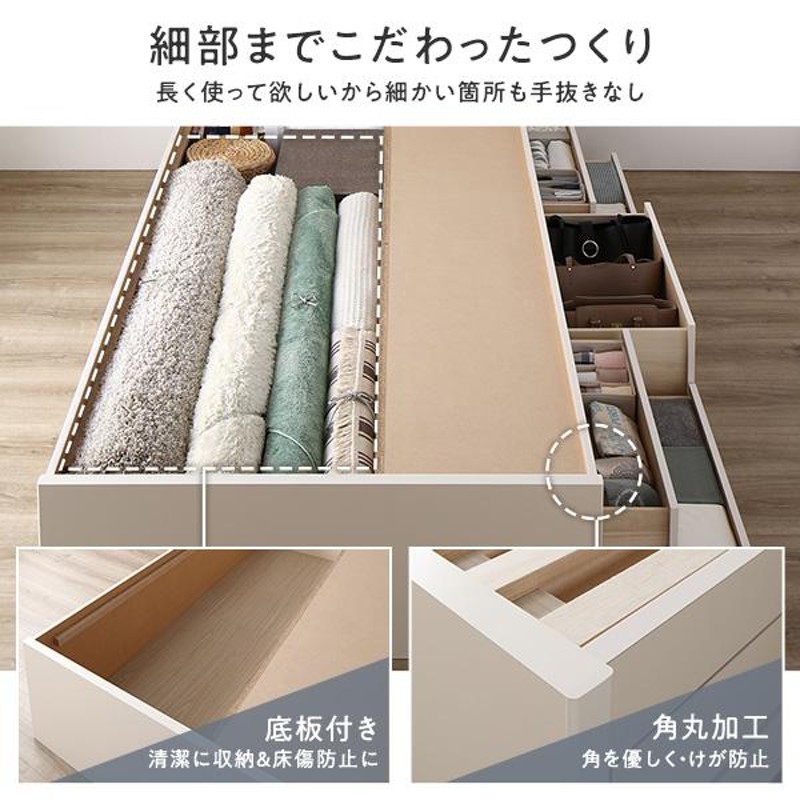 お客様組み立て〕 収納 ベッド 宮付き 通常丈 セミダブル 日本製薄型