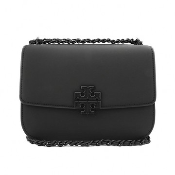 TORY BURCH - 雙TLOGO皮革翻蓋斜背鍊包 (磨砂黑)