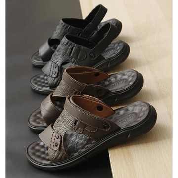 一鞋兩穿！鱷魚紋壓花夏季舒適商務休閑軟底外穿防滑沙灘鞋男涼鞋