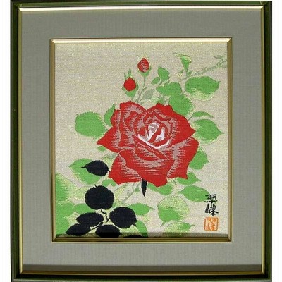 絵画（色紙額）　赤い薔薇　（吉村翠峰）　