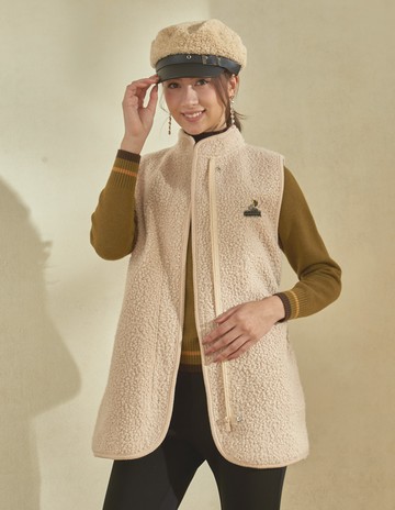 ★【喜芝梅】溫柔私語 蜻蜓別針立領長版毛呢背心(三色；M-3L) 224460306