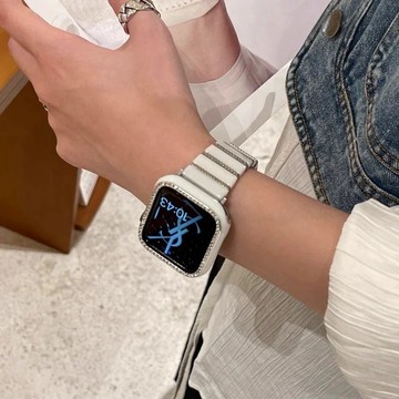 【台灣出貨】適用 APPLE WATCH 黑白陶瓷錶帶 金屬蝴蝶扣 S11 10 9 8 SE 蘋果錶帶 42mm 女士