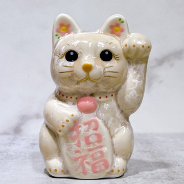 【杏晶福貓】日本清水燒招財貓 | 花結晶 杏 左 特小