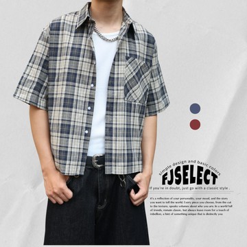 ［FJ select］ST054 美式 粗格紋 Boxy 短寬 短袖襯衫 男生襯衫 格紋 女生襯衫 日系襯衫 穿搭