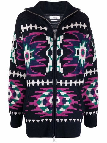 MARANT ÉTOILE - patterned intarsia-knit cardigan - women - Merino - 40 - Blue
