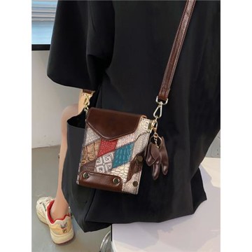 手機包2025新款真皮質感迷你小眾包包撞色高級感洋氣單肩斜挎女包