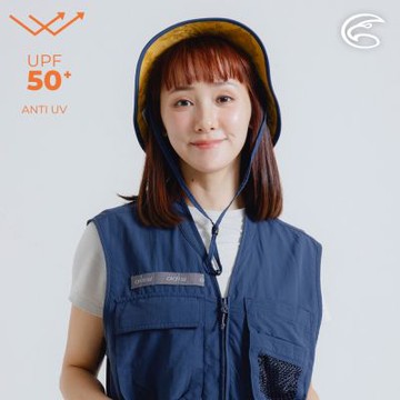 ADISI 抗UV透氣快乾超撥水印花雙面戴漁夫帽 AH24092 午夜藍/渡假薑黃 (S-L)｜UPF50+ 防潑水 遮陽 防曬 抗紫外線