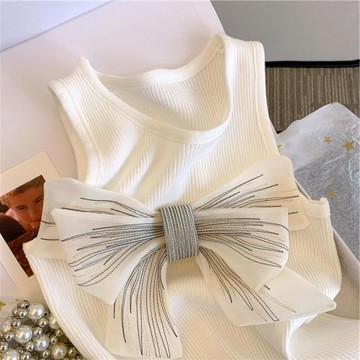 廣州十三行女裝爆款買手店撿漏~甜美蝴蝶結無袖針織t恤女夏季外穿