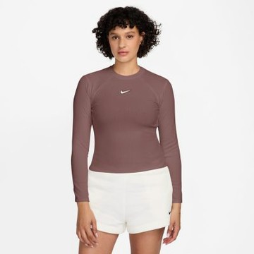 NIKE 長袖上衣 女 緊身 AS W NSW CHILL KNIT RIB LS TOP 藕 IF0237-502  (2S4852)