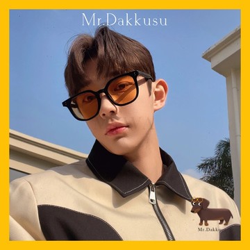 【Mr.Dakkusu】韓系男款太陽眼鏡 黑色微方框墨鏡 橘色鏡片 情侶墨鏡 台灣現貨