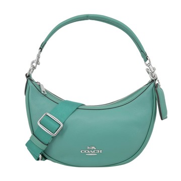 [平輸版]【COACH】ARIA系列經典馬車LOGO素面荔枝紋皮革MINI彎月肩背/斜背包(草綠)