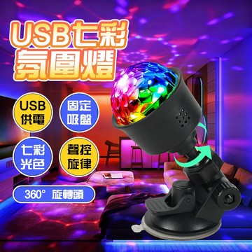 新竹出貨 USB七彩氣氛燈【聲控旋律】投影燈 360°旋轉 車載燈 舞台燈 裝飾燈 KTV彩燈 跨年氣氛燈 節日佈置
