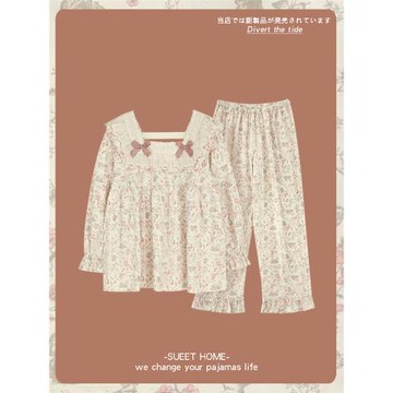 日系卡通可愛甜美碎花睡衣女春秋款2025年新款純棉大碼家居服套裝