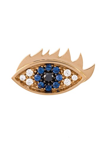 Delfina Delettrez - 'Eyes on me' diamond and sapphire earring - women - Sapphire/Diamond/18kt Yellow Gold/Black Diamond - One Size - Metallic