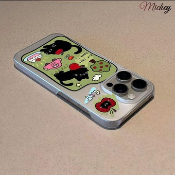 線條野餐小貓iPhone17磨砂蘋果12/13/15手機殼11可愛16plus個性14