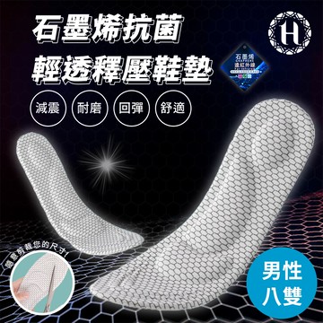 【Hilton 希爾頓】石墨烯抗菌輕透釋壓鞋墊/八入組(M0002)
