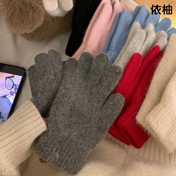 【免運🔥台灣出貨】韓系純色觸控手套 兔毛手套 溫柔日系 女士手套 觸屏手套 保暖防風 五指手套 針織手套 學生手套