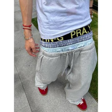 歐美潮炸街25春夏 新款高腰個性logo四層男女酷辣衛褲休閑長褲