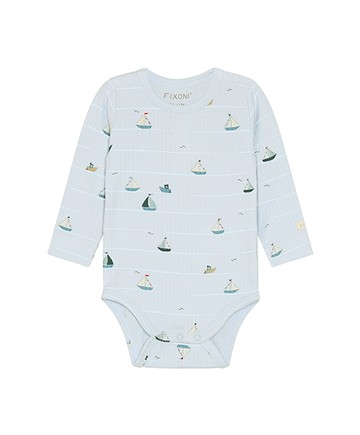 船隻出遊藍色羅紋長袖包屁衣80cm