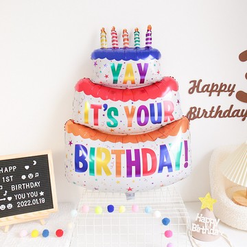 氣球 三層蛋糕 鋁膜氣球 生日 蛋糕 蠟燭 氣球 派對 裝飾 周歲慶 生日快樂 場地佈置