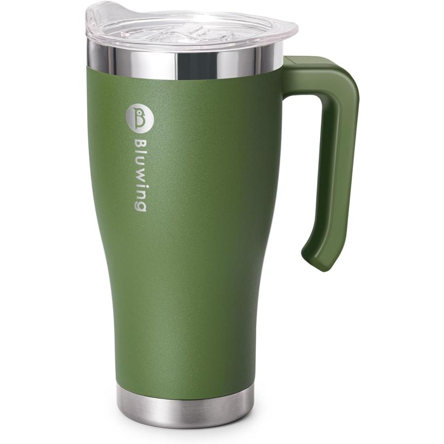 Bluwing 30 oz Tumbler with Handle-Travel Coffee Mug with Spill Proof Lid  Double Wall Vacuum Insulated Tumbler Cups for Women and Men（Grass Green）