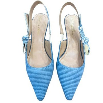 展示品 九九成新DIOR 迪奧名媛藍色刺繡小貓跟尖頭高跟鞋( 38號)