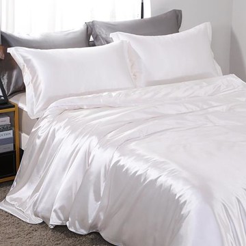 夏天冰絲四件套輕奢高級感絲滑裸睡床單被套床笠夏季床上三件套白