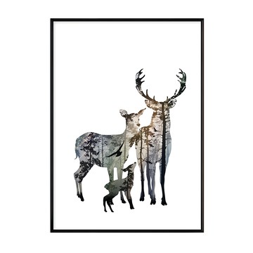 麋鹿一家 畫  30 x 40cm  黑色