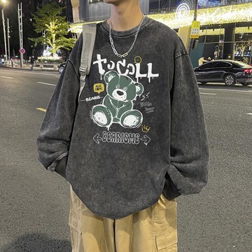 衛衣男2024春秋新款潮牌痞帥圓領美式外套oversize重磅男生上衣服