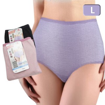大尺碼橫條包臀高腰女內褲-8758-3件組