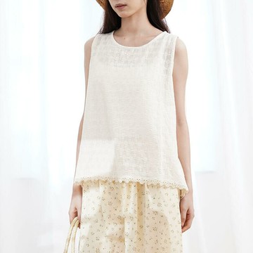 圓領刺繡花邊無袖背心381768