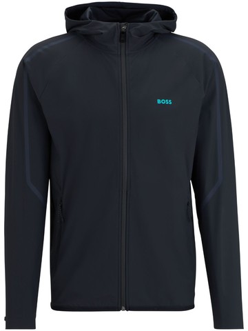 BOSS - logo-print zip-up hoodie - men - Recycled Polyamide/Elastane - M - Blue