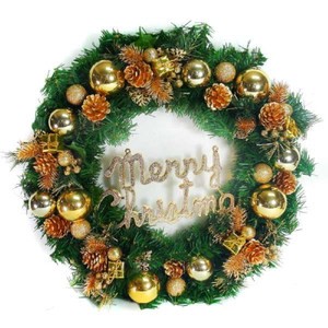 【摩達客】台灣製20吋豪華高級聖誕花圈(金色系)