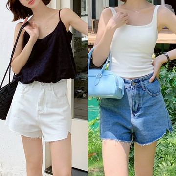 【HARPER】高腰剪裁抽鬚牛仔短褲 | 現貨 牛仔短褲 褲子 白褲 顯瘦【PNB69323J】