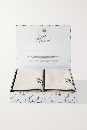 Slip - Just Married Set Of Two Embroidered Silk Queen Pillowcases - White - One size