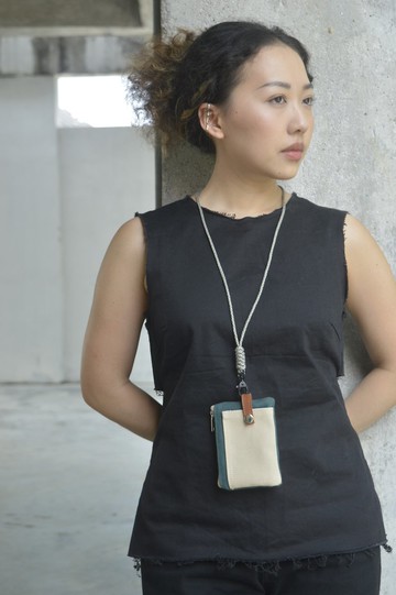 時尚實用拼色帆布小卡包 - 聖誕綠