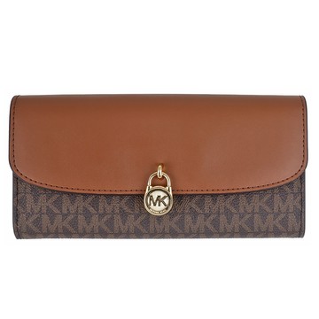 Michael Kors Hamilton 咖MK吊飾防水布皮革翻蓋長夾