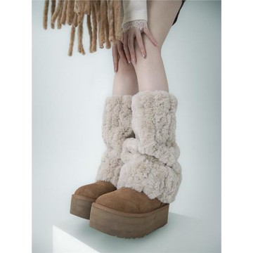 SS2L秋冬雪地高筒加厚保暖仿兔絨皮草y2k毛絨襪套腿套女ins潮