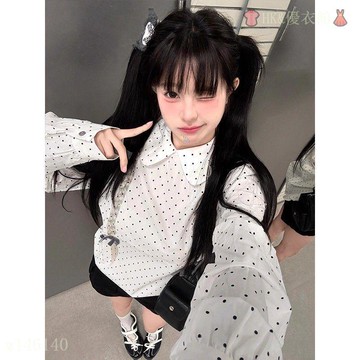 【台灣出貨】韓系娃娃領襯衫 波點襯衫女 早秋季新款 泡泡袖襯衫 印花寬鬆設計感上衣 上衣女 長袖襯衫 襯衫 輕熟風 法式