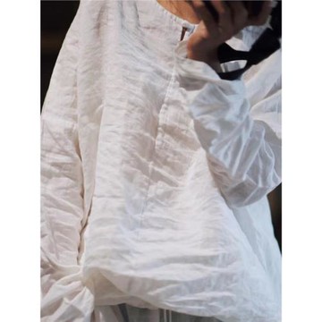 一言棉麻春秋季新品復古國風簡約文藝厚實苧麻套頭純色落肩小衫女