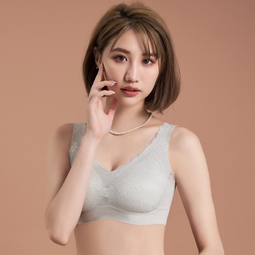 內衣 (M、XXL、XXXL) 無鋼圈無痕蕾絲美胸衣_灰色#9125