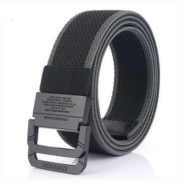 男士松緊彈力帆布腰帶年輕人潮流休閑褲帶無孔黑色雙環扣皮帶夏季